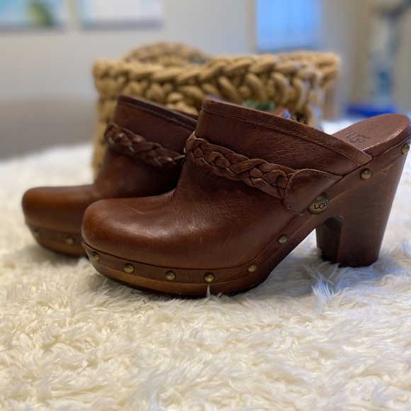 brown platform clogs